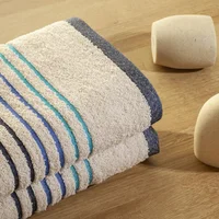 Toalla de Manos Mediterráneo Beige y Azul Oscuro 40x70cm Fondo Entero Extrasuave