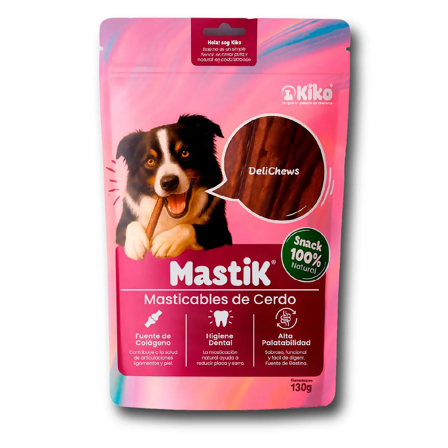 Kiko Mastik Snack Natural Masticable Premio para Perros Viril de Cerdo Deshidratado 130g