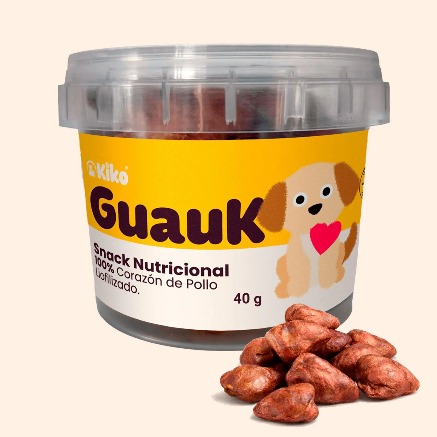 Kiko Guauk Snack Natural Liofilizado Premio para Perros Corazones de Pollo 40g