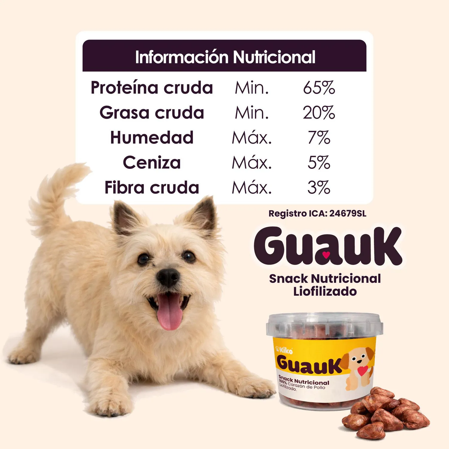 Kiko Guauk Snack Natural Liofilizado Premio para Perros Corazones de Pollo 40g 5