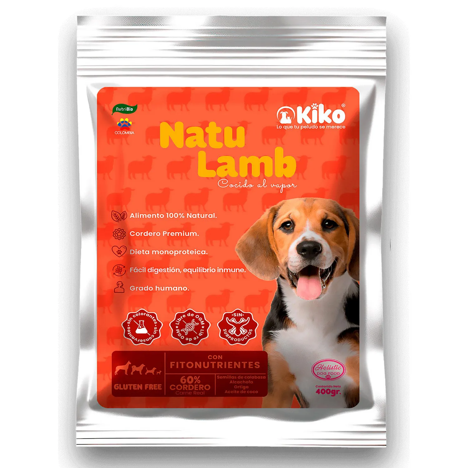 Kiko Natu Lamb Comida Húmeda Natural Monoprotéico Para Perros 60% Carne Real De Cordero 400g