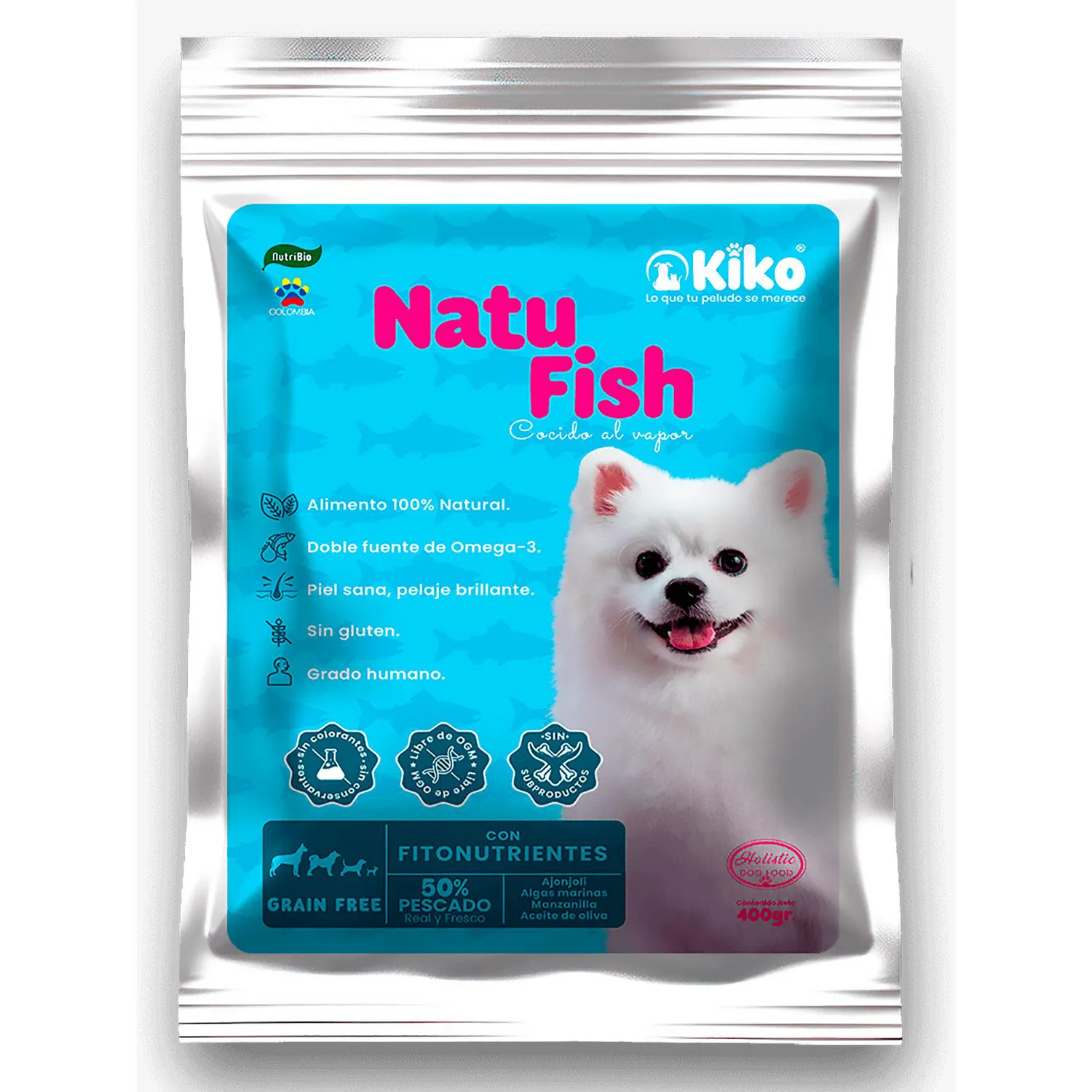 Kiko Natu Fish Comida Húmeda Natural Monoprotéico Para Perros 50% Pescado Azul Y Blanco 400g