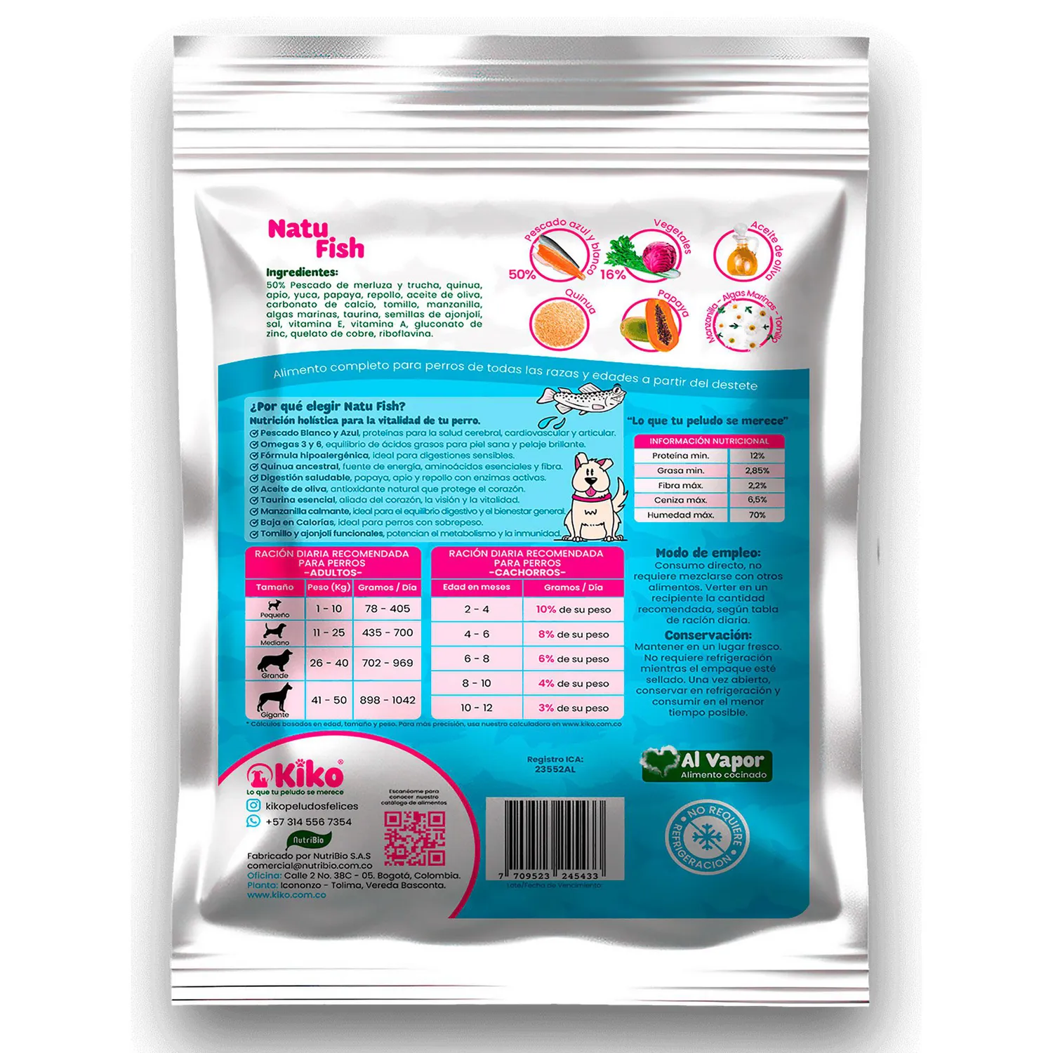 Kiko Natu Fish Comida Húmeda Natural Monoprotéico Para Perros 50% Pescado Azul Y Blanco 400g