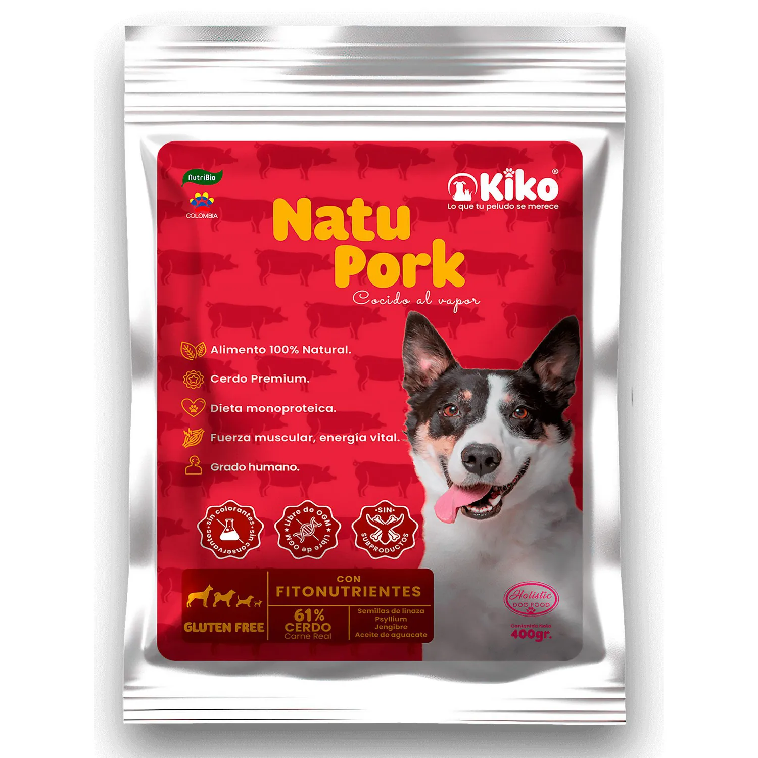 Kiko Natu Pork Comida Húmeda Natural Monoprotéico Para Perros 61% Carne Real De Cerdo 400g