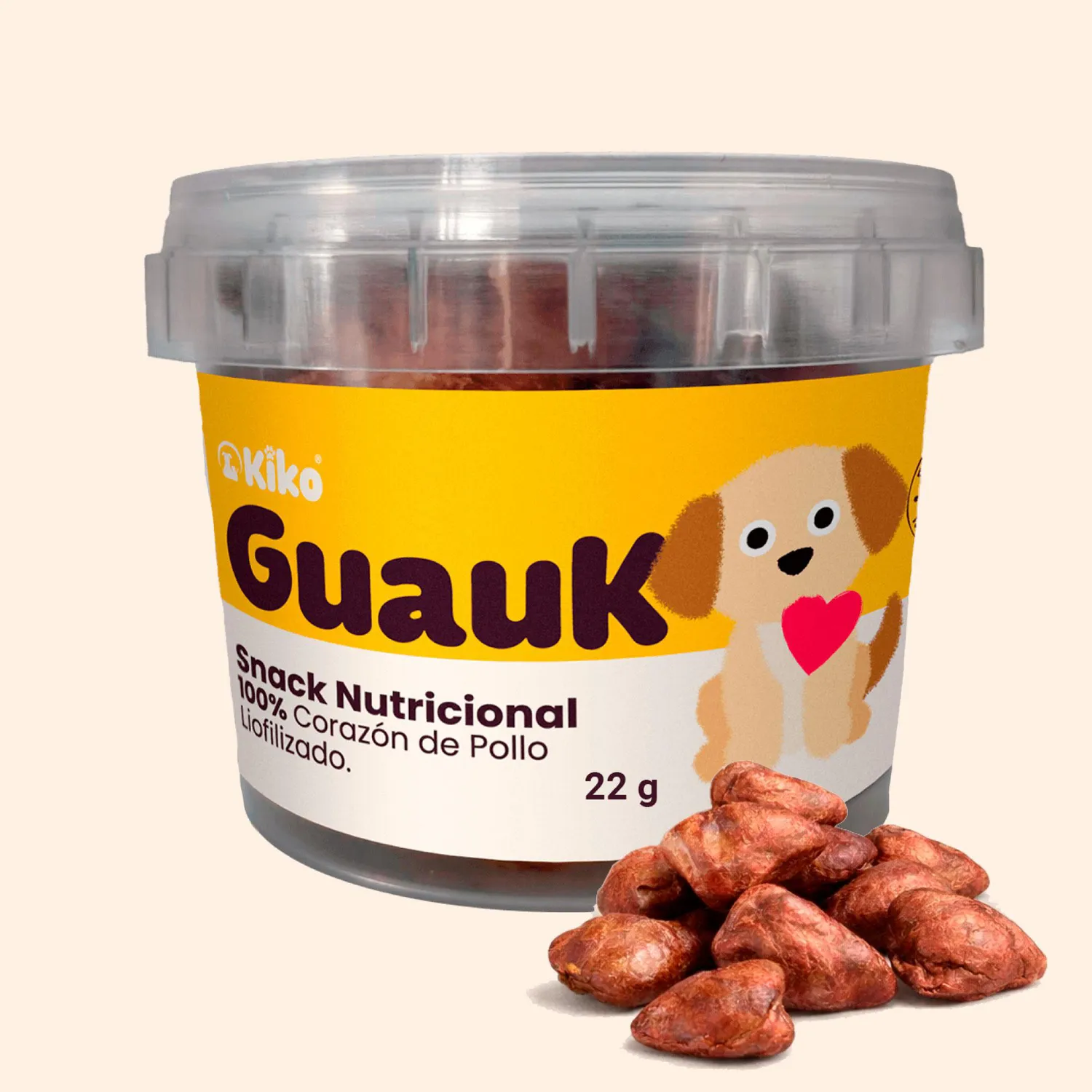 Kiko Guauk Snack Natural Liofilizado Premio para Perros Corazones de Pollo 22g