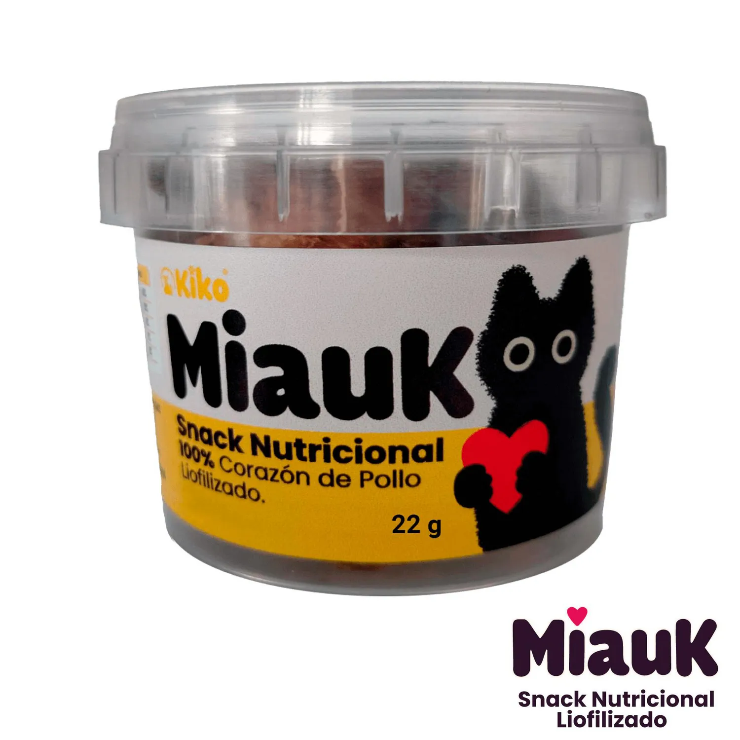 Kiko Miauk Snack Natural Liofilizado Premio para Gatos Corazones de Pollo Fuente Natural de Taurina 22g