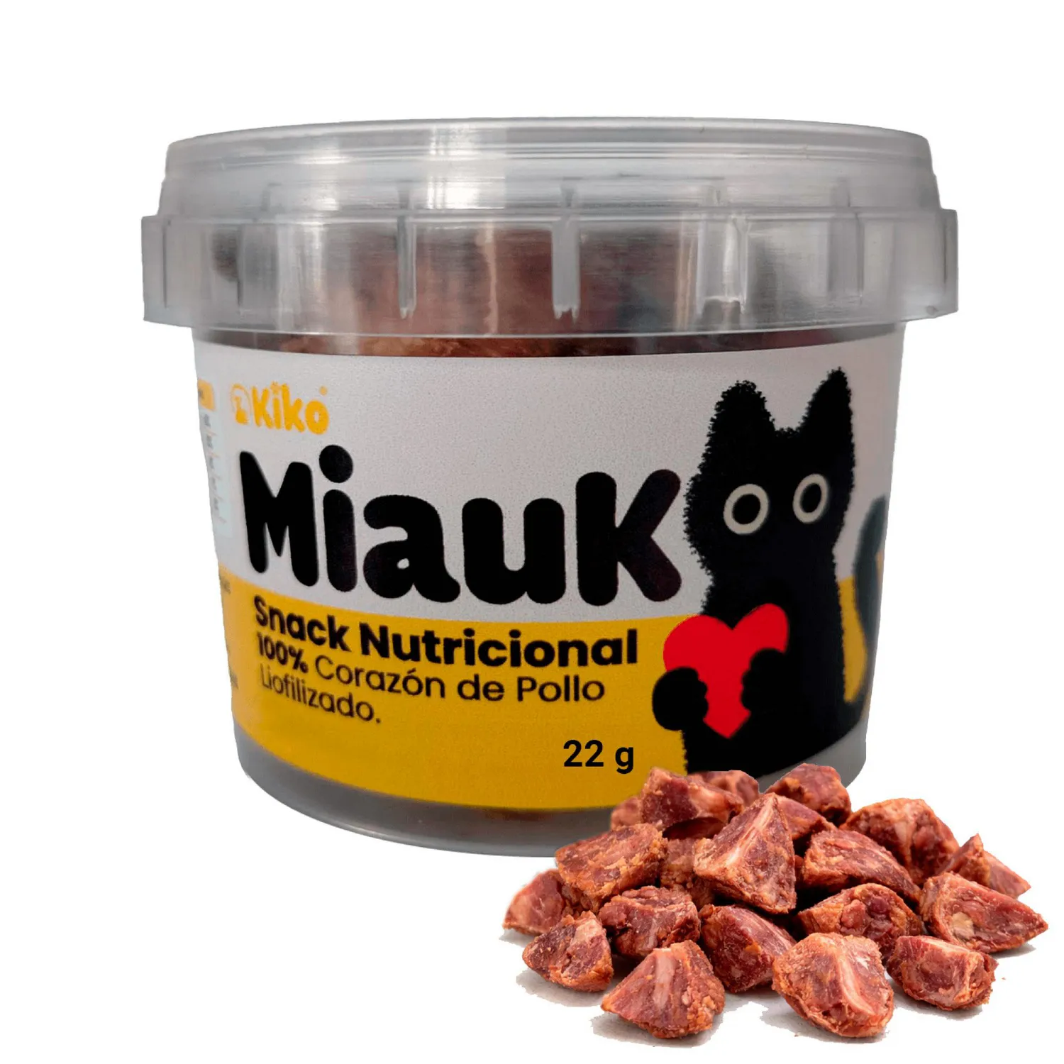 Kiko Miauk Snack Natural Liofilizado Premio para Gatos Corazones de Pollo Fuente Natural de Taurina 22g