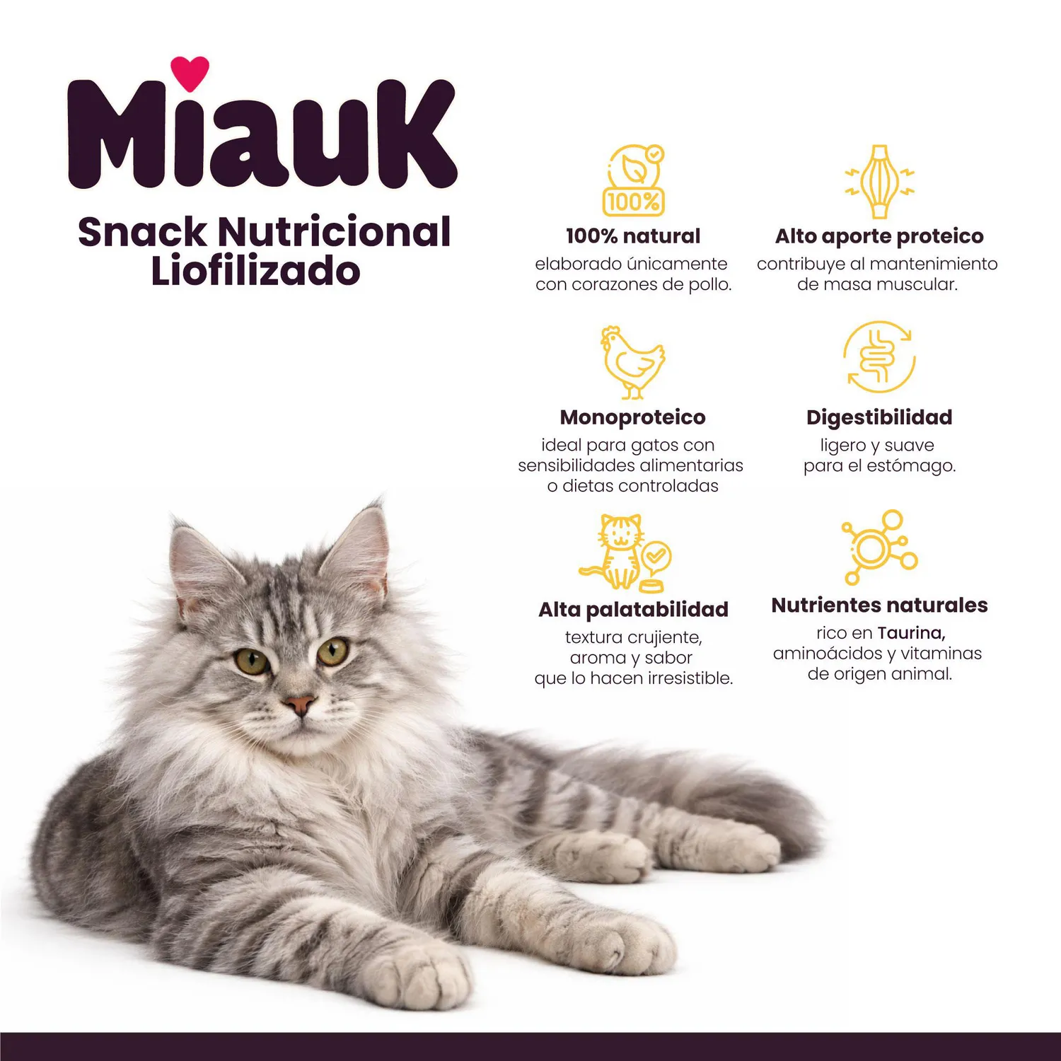 Kiko Miauk Snack Natural Liofilizado Premio para Gatos Corazones de Pollo Fuente Natural de Taurina 22g 3