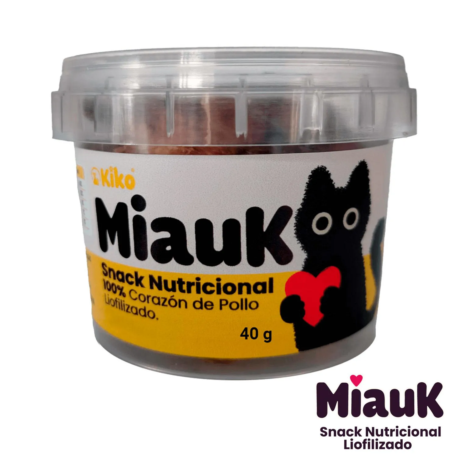 Kiko Miauk Snack Natural Liofilizado Premio para Gatos Corazones de Pollo Fuente Natural de Taurina 40g
