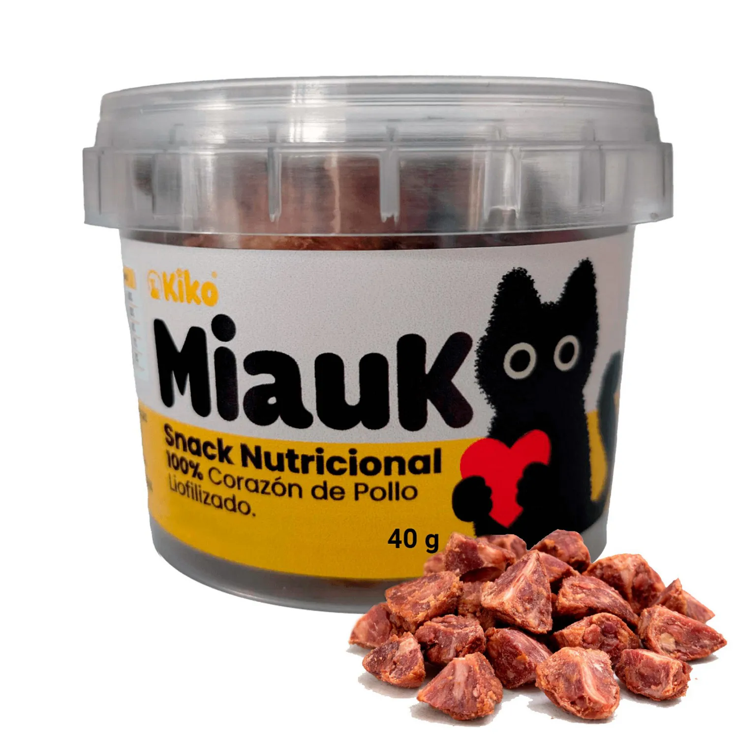 Kiko Miauk Snack Natural Liofilizado Premio para Gatos Corazones de Pollo Fuente Natural de Taurina 40g