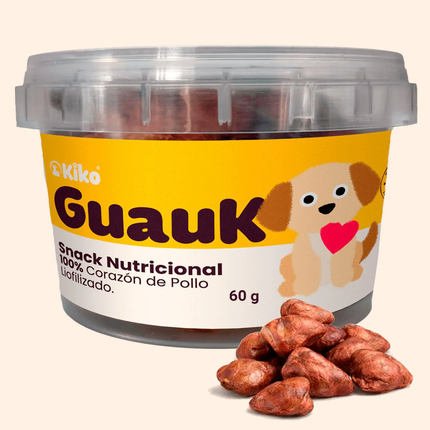 Kiko Guauk Snack Natural Liofilizado Premio para Perros Corazones de Pollo 60g