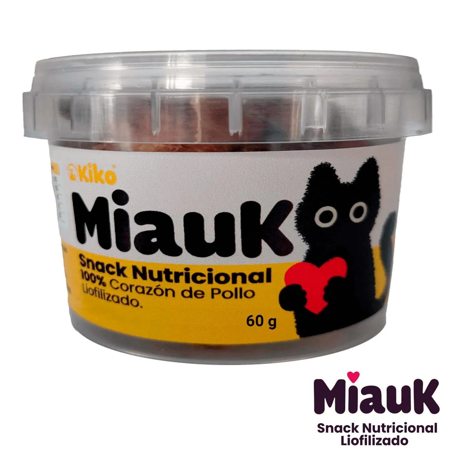 Kiko Miauk Snack Natural Liofilizado Premio para Gatos Corazones de Pollo Fuente Natural de Taurina 60g