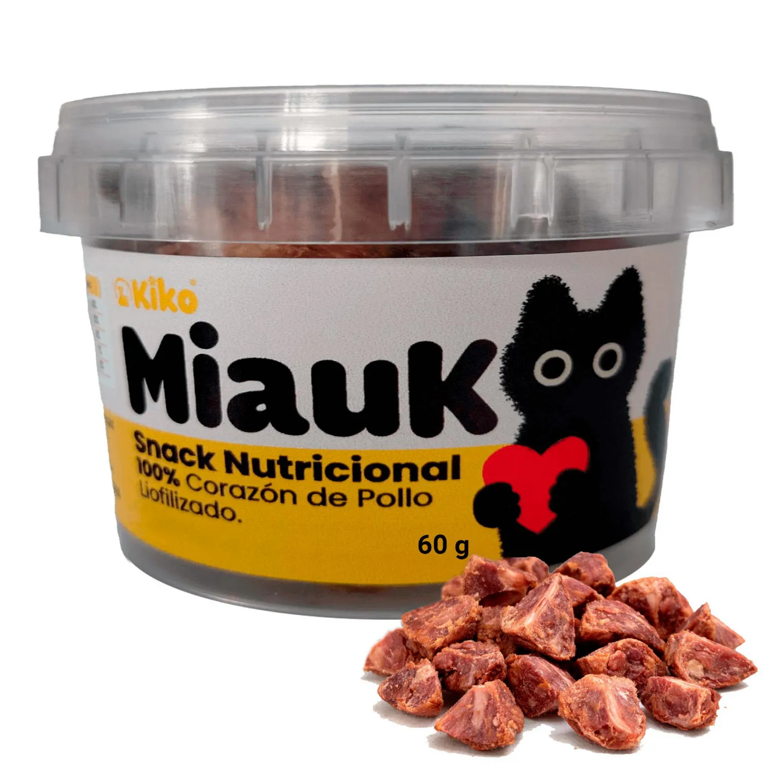 Kiko Miauk Snack Natural Liofilizado Premio para Gatos Corazones de Pollo Fuente Natural de Taurina 60g