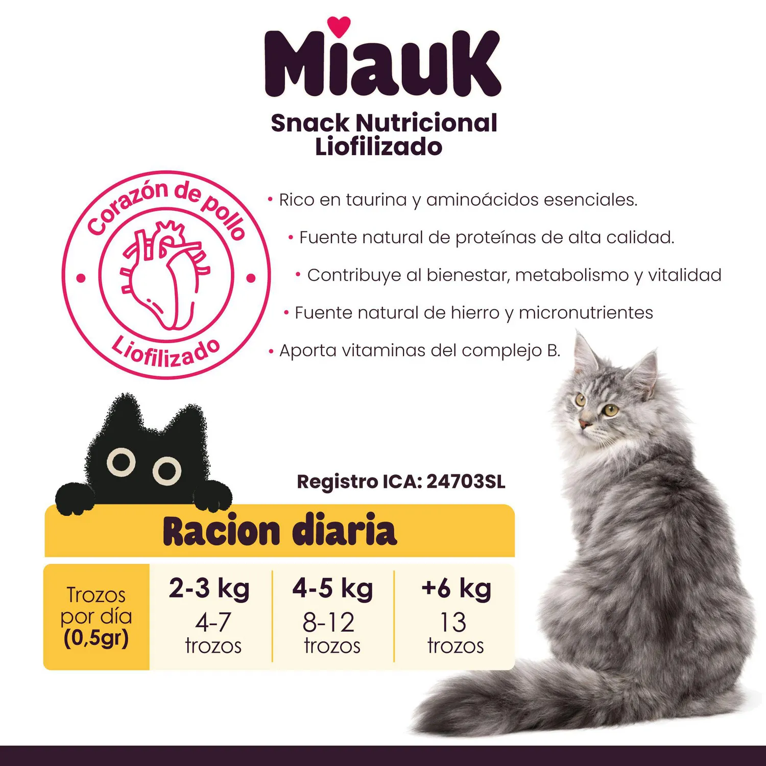 Kiko Miauk Snack Natural Liofilizado Premio para Gatos Corazones de Pollo Fuente Natural de Taurina 60g 4