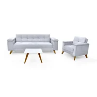 Sala con Sofa Cama Moretto Poltrona Carter Tela Plata y Mesa de Centro Nova