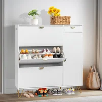 Zapatero Gabinete Madera Panel Tallado 3+1 Cajones Puerta Dorada Elegante