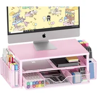 Organizador de Escritorio Opnice con Elevador para Monitor y Cajón Rosa