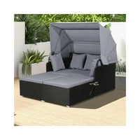 Silla para Exterior y Terraza de Ratán Gris con Toldo Retráctil para Jardín