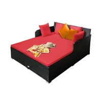 Silla para Exterior y Terraza de Ratán Rojo con Cojines para Jardín