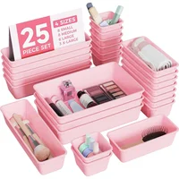 Organizador de Cajón de Plástico Rosa 25 Piezas 4 Tamaños BiuLeon