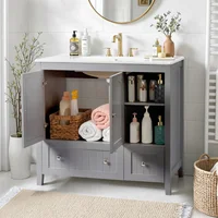 Mueble Complemento para Baños con Cajones MDF Lacado Gris 91x46x82 cm