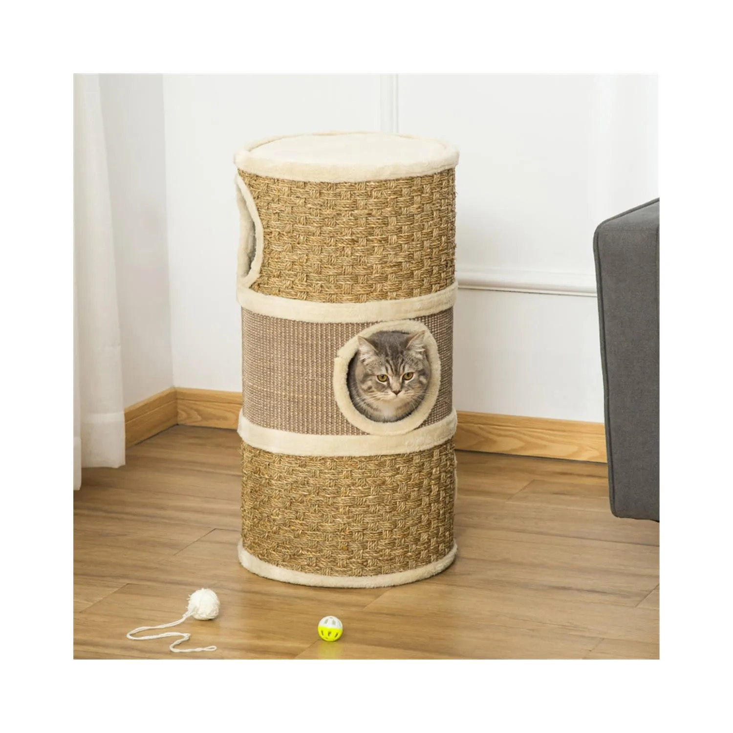 Gimnasio para Gatos Torre de Escalada con Casa de Madera Natural Grande