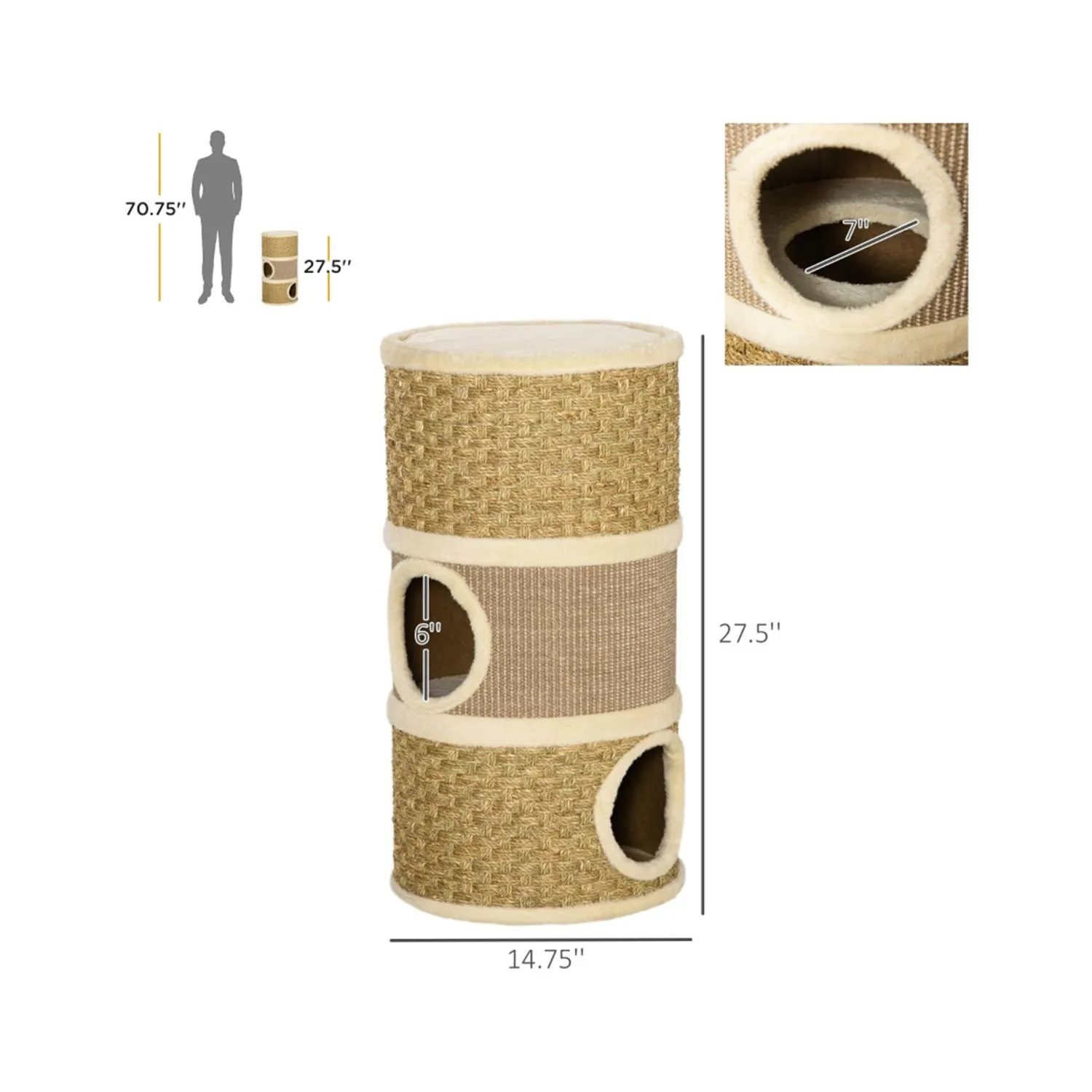 Gimnasio para Gatos Torre de Escalada con Casa de Madera Natural Grande