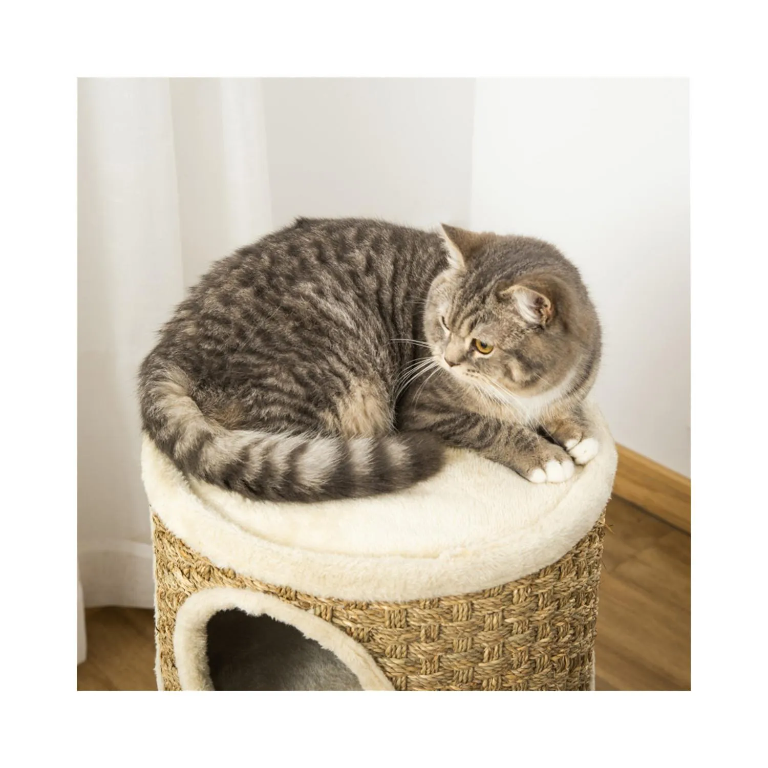Gimnasio para Gatos Torre de Escalada con Casa de Madera Natural Grande 3