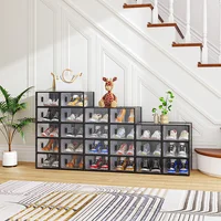 Zapatero Cajas Plásticas 24 Piezas Apilables Resistente Negro Compacta