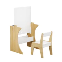 Escritorio Infantil Multifuncional Madera con Silla Natural Ajustable