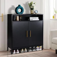 Zapatero Doble Puertas 6 Capas Luces Led MDF 80x38x90cm Negro Moderno