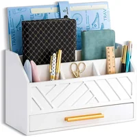 Organizador de Escritorio de Madera con Cajón y Buzón Blanco