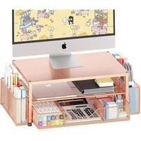 Organizador de Escritorio Opnice con Elevador para Monitor Doble Nivel Oro Rosa