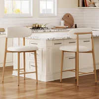 Silla para Bar de Altura de Mostrador Tapizada Moderna con Patas Metal Beige