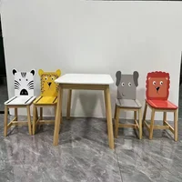 Escritorio Infantil Set Mesa 4 Sillas Animales Madera 3-8 Años