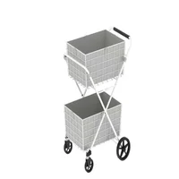 Carro de Compras Doble Plegable Ruedas 360 Ligero Resistente Gris