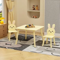 Escritorio Infantil con Sillas Conejito Madera Blanco Crema Amarillo