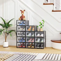 Zapatero Organizador Cajas Apilables Plástico 12 Piezas Negro 33x23x14cm