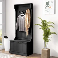 Zapatero Organizador de Madera Natural con Ganchos y Compartimentos