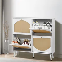 Zapatero Gabinete Mimbre 2x4 Cestas Patas Altas Madera Natural Artesanal