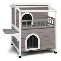 Casa para Gatos 2 Pisos con Balcón y Techo Transparente Gris y Blanco