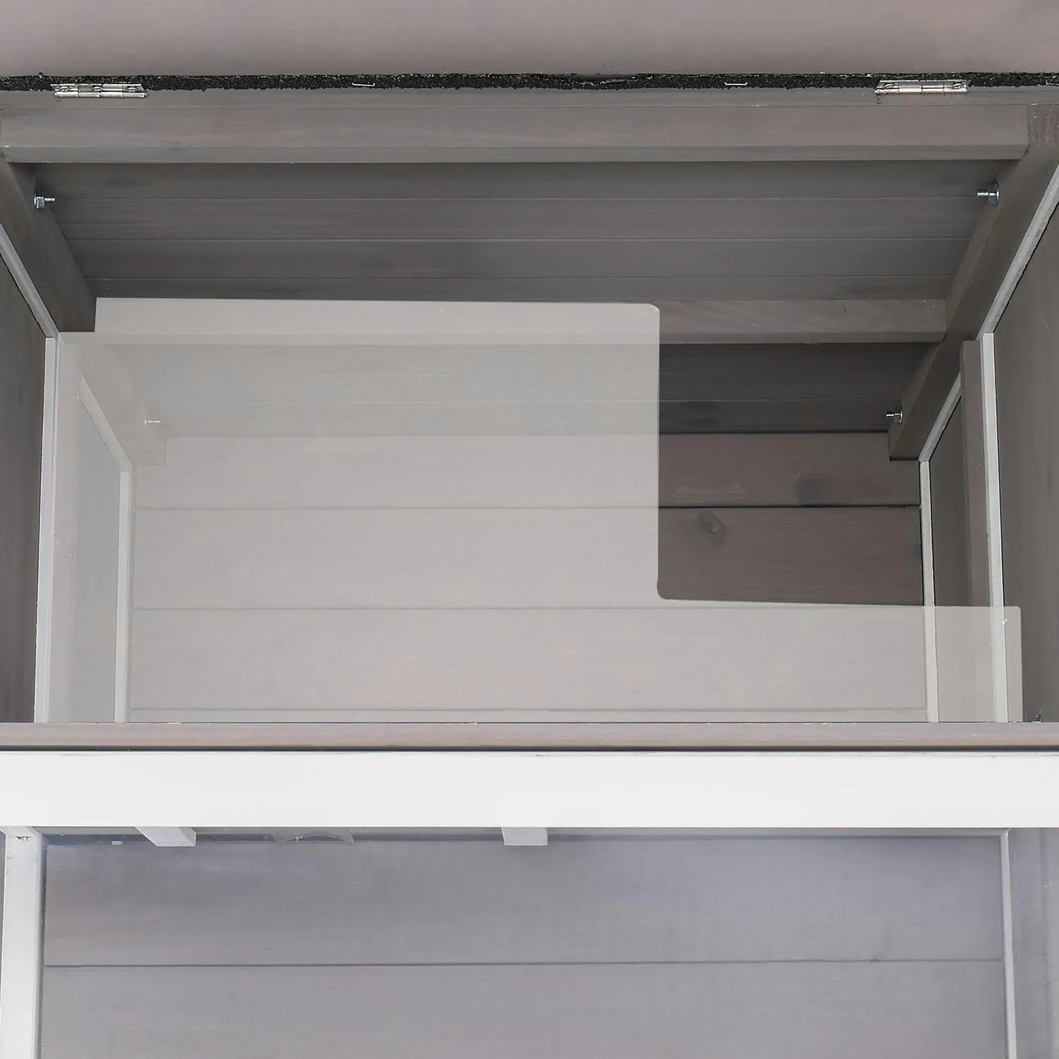 Casa para Gatos 2 Pisos con Balcón y Techo Transparente Gris y Blanco