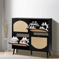 Zapatero Gabinete Alto 8 Cestas Mimbre Madera Artesanal Natural Grande