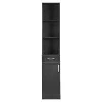 Mueble Complemento para Baños MDF Triamine Negro 1 Puerta Cajón Compartimentos