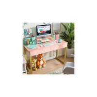 Escritorio para Computador Rectangular Rosa con Cajones en Madera Karlskrona
