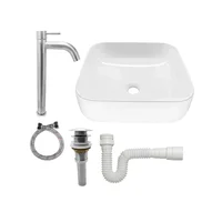 Combo Lavamanos Cuadrado + Grifería Agua Fría Inox C1097