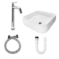 Combo Lavamanos Cuadrado + Grifería Cromada Agua Fría C1102