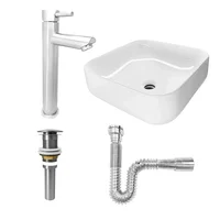 Combo Lavamanos Cuadrado + Grifería Mezclador Inox C1104