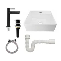 Combo Lavamanos Pequeño Rectangular + Griferia Agua Fria Negro C1011
