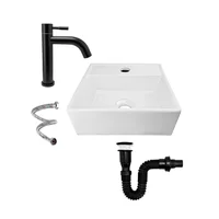 Combo Lavamanos Pequeño Rectangular + Griferia Agua Fria Negro C1013